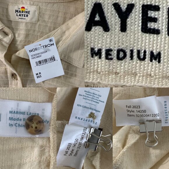 Marine Layer Dana Shirt M Parchment Cream Cap Sleeve Button Front Boxy - Picture 6 of 12